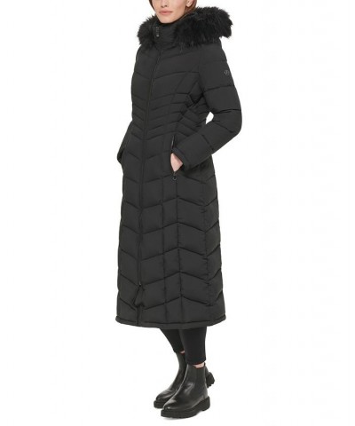 Hooded Faux-Fur-Trim Maxi Puffer Coat Black $82.50 Coats