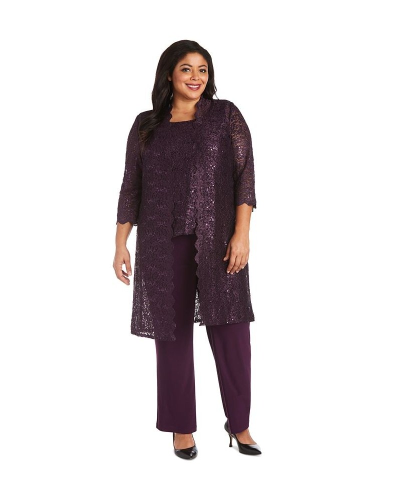 3-Pc. Plus Size Sequined Lace Pantsuit & Shell Slate $71.52 Pants