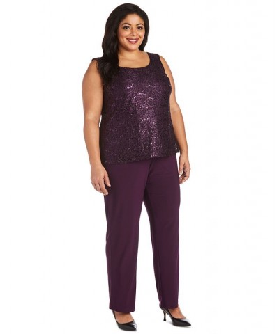 3-Pc. Plus Size Sequined Lace Pantsuit & Shell Slate $71.52 Pants