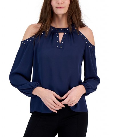 Women's Studded Cold-Shoulder Top Blue $27.57 Tops