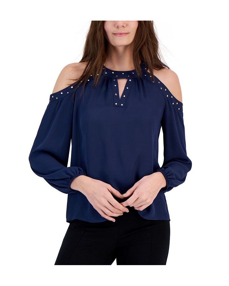 Women's Studded Cold-Shoulder Top Blue $27.57 Tops