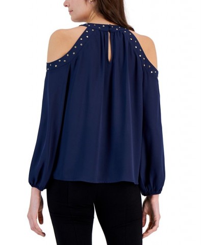 Women's Studded Cold-Shoulder Top Blue $27.57 Tops