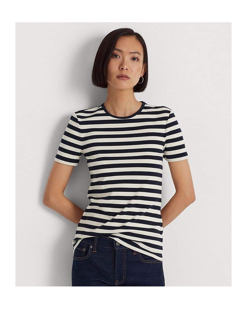 Women's Striped Stretch Cotton T-Shirt French Navy/mascarpone Cream $28.50 Tops