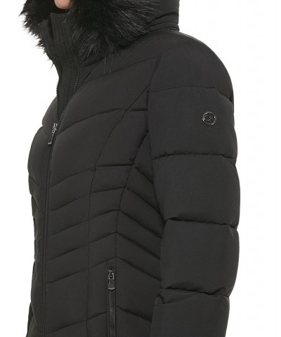 Hooded Faux-Fur-Trim Maxi Puffer Coat Black $82.50 Coats