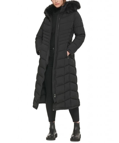 Hooded Faux-Fur-Trim Maxi Puffer Coat Black $82.50 Coats