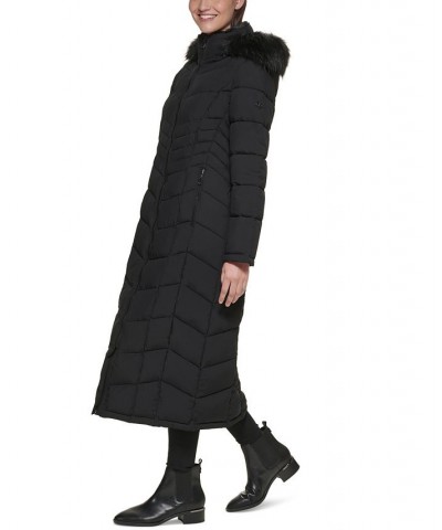 Hooded Faux-Fur-Trim Maxi Puffer Coat Black $82.50 Coats