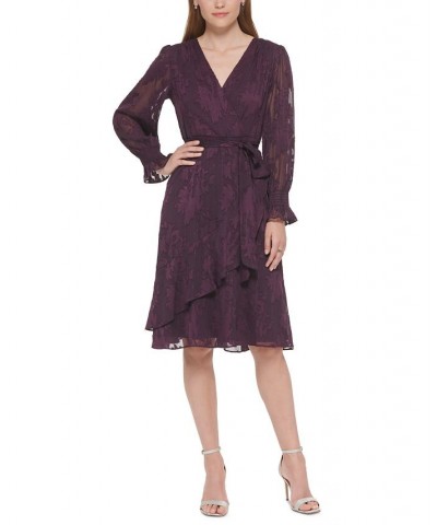 Petite Ruffled Chiffon Belted Dress Eggplant $28.92 Dresses