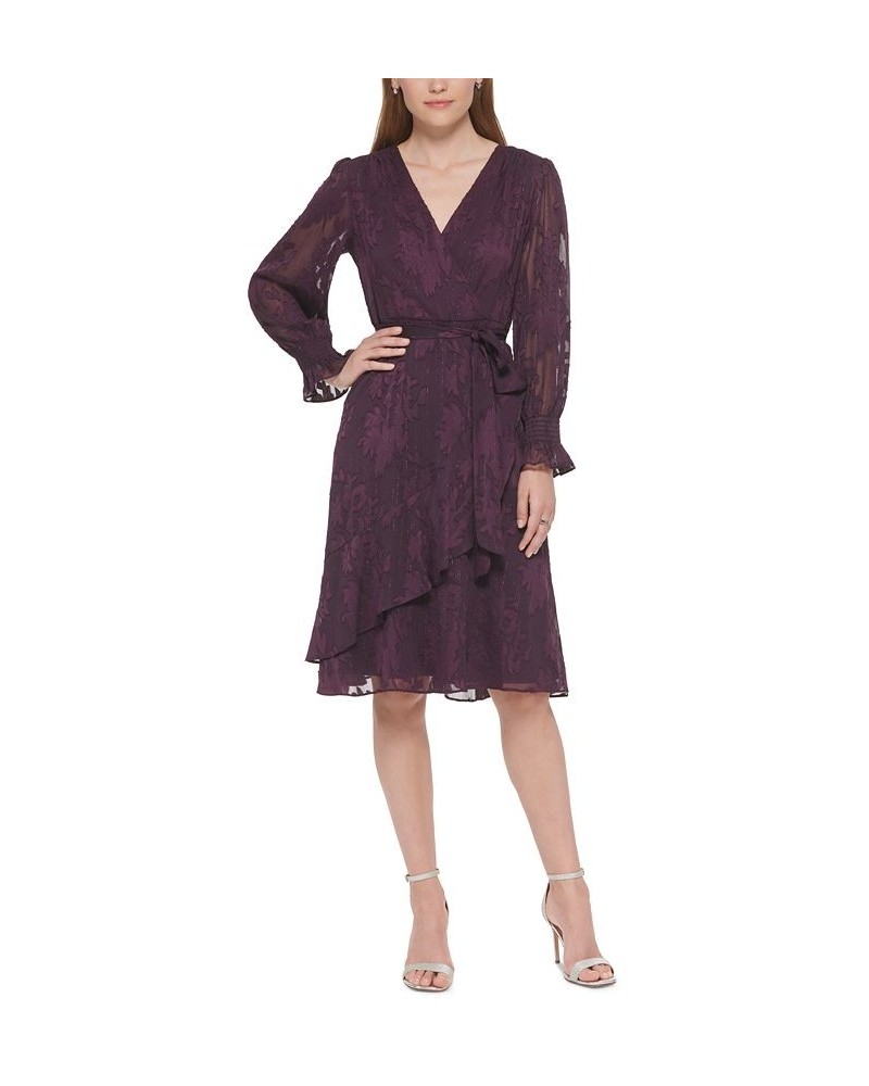 Petite Ruffled Chiffon Belted Dress Eggplant $28.92 Dresses