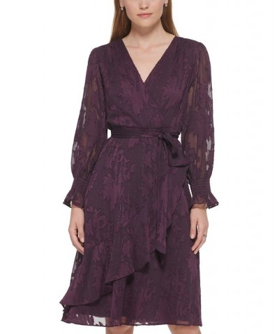 Petite Ruffled Chiffon Belted Dress Eggplant $28.92 Dresses