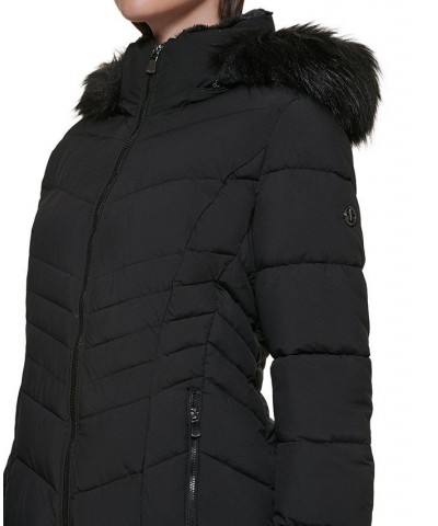 Hooded Faux-Fur-Trim Maxi Puffer Coat Black $82.50 Coats