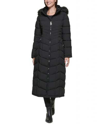 Hooded Faux-Fur-Trim Maxi Puffer Coat Black $82.50 Coats