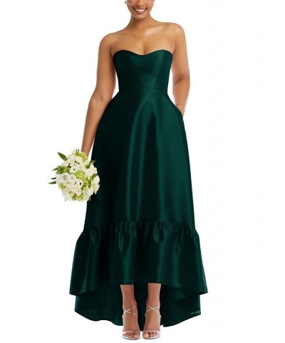 Women's Strapless Ruffled High-Low Gown Evergreen $103.23 Dresses