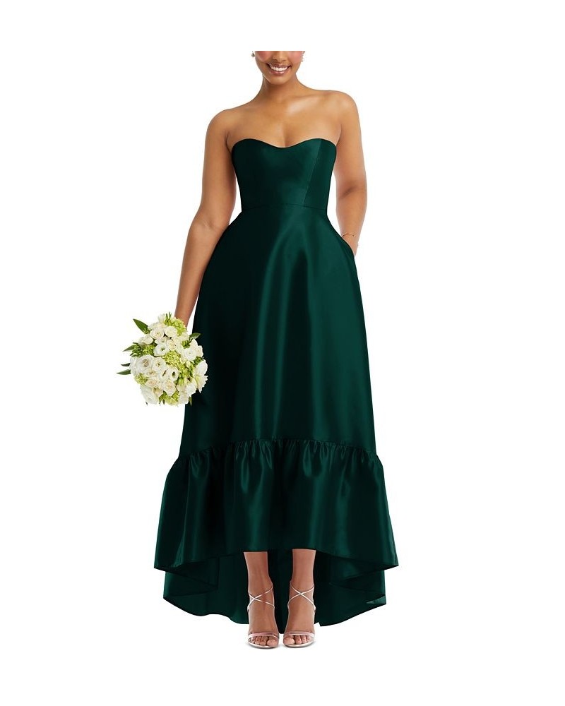 Women's Strapless Ruffled High-Low Gown Evergreen $103.23 Dresses