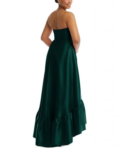 Women's Strapless Ruffled High-Low Gown Evergreen $103.23 Dresses