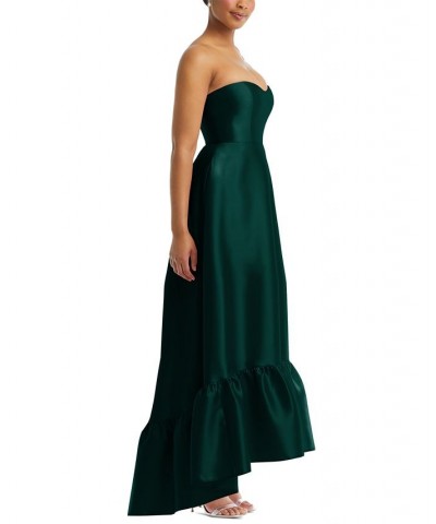 Women's Strapless Ruffled High-Low Gown Evergreen $103.23 Dresses