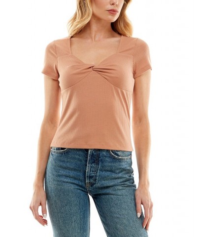 Juniors' Twist-Front Short-Sleeve Tee Tan/Beige $11.19 Tops