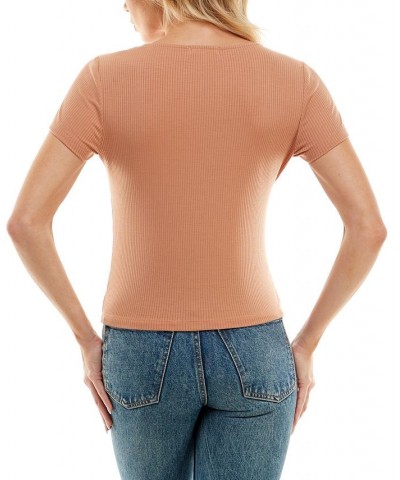 Juniors' Twist-Front Short-Sleeve Tee Tan/Beige $11.19 Tops