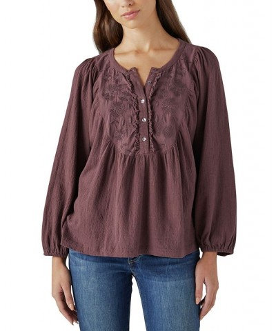 Women's Embroidered Long-Sleeve Top Huckleberry $48.33 Tops