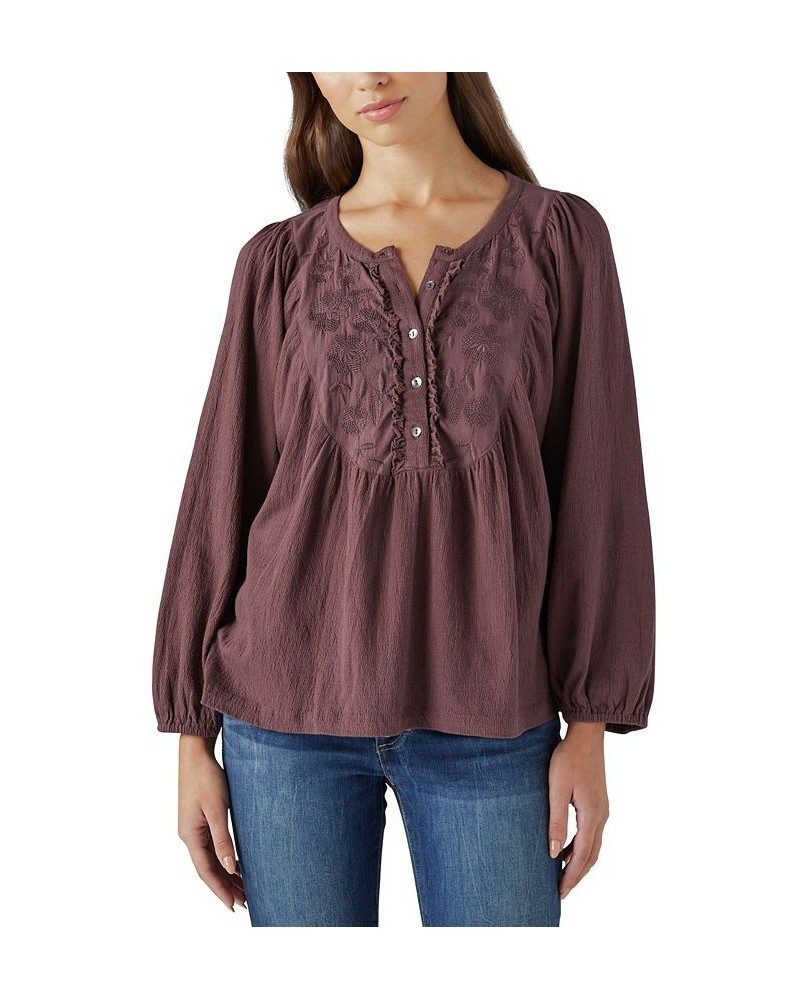 Women's Embroidered Long-Sleeve Top Huckleberry $48.33 Tops