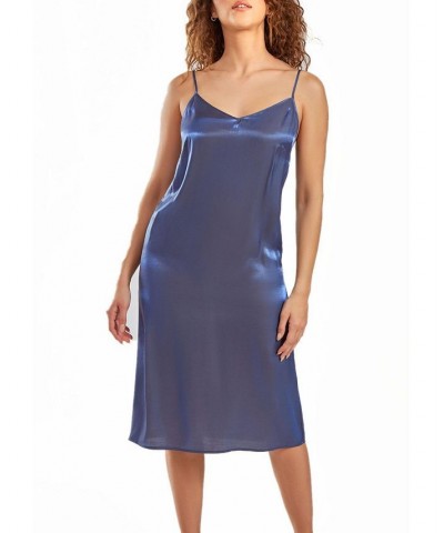 Skyler Plus Size Irredesant Satin Dress with Adjustable Straps Blue $37.00 Sleepwear