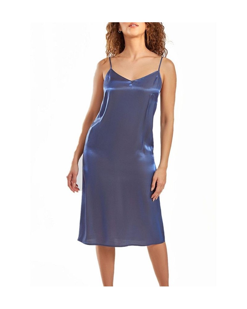 Skyler Plus Size Irredesant Satin Dress with Adjustable Straps Blue $37.00 Sleepwear