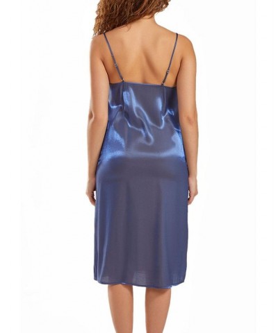 Skyler Plus Size Irredesant Satin Dress with Adjustable Straps Blue $37.00 Sleepwear