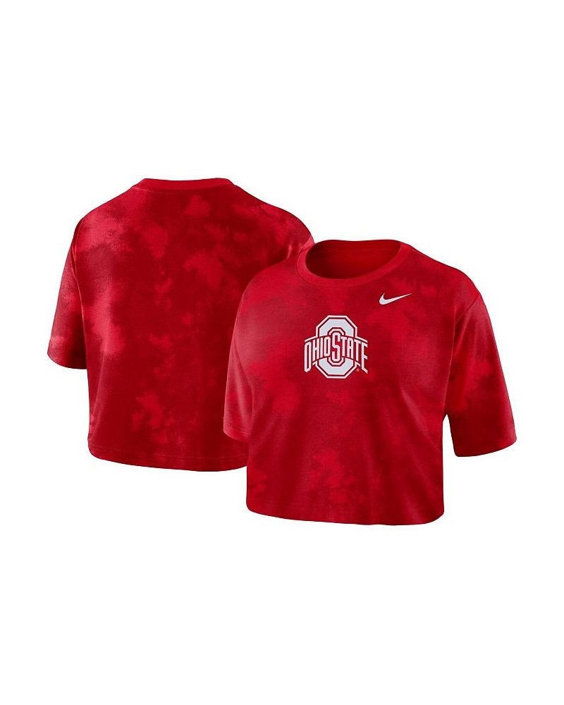 Women's Scarlet Ohio State Buckeyes Tie-Dye Cropped T-shirt Scarlet $18.90 Tops