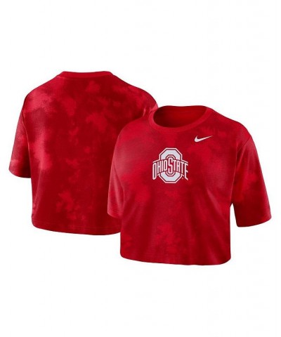 Women's Scarlet Ohio State Buckeyes Tie-Dye Cropped T-shirt Scarlet $18.90 Tops