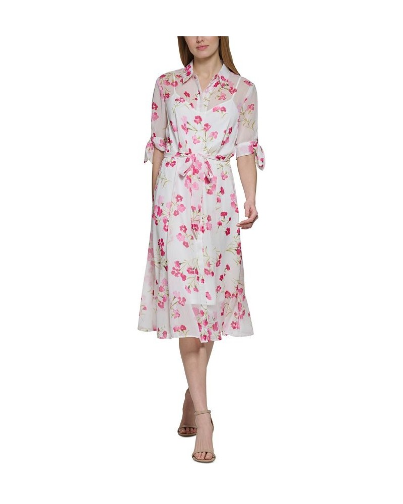 Petite Tie-Sleeve Belted Midi Shirt Dress Berry Multi $57.60 Dresses