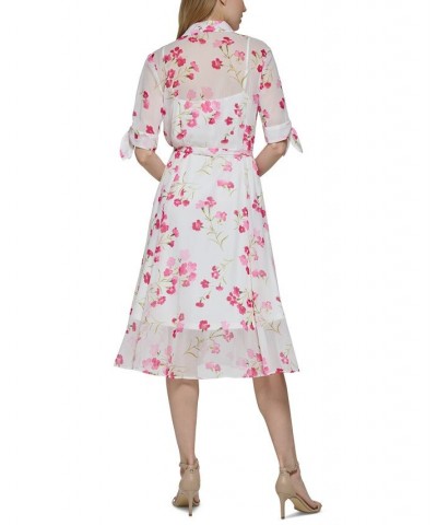 Petite Tie-Sleeve Belted Midi Shirt Dress Berry Multi $57.60 Dresses