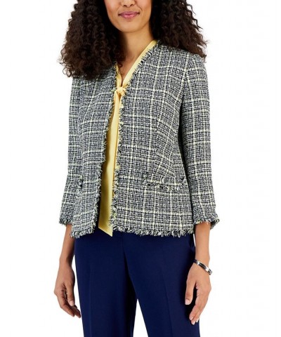 Women's Tweed 3/4-Sleeve Open-Front Blazer Pale Yellow Multi $44.83 Jackets