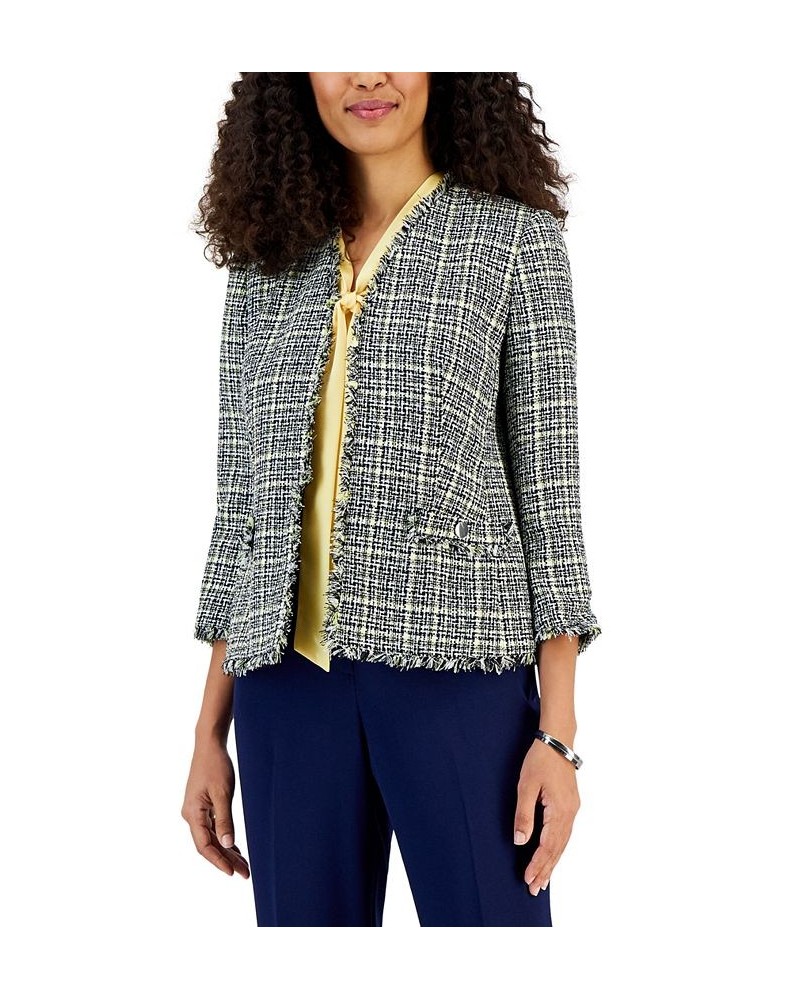 Women's Tweed 3/4-Sleeve Open-Front Blazer Pale Yellow Multi $44.83 Jackets