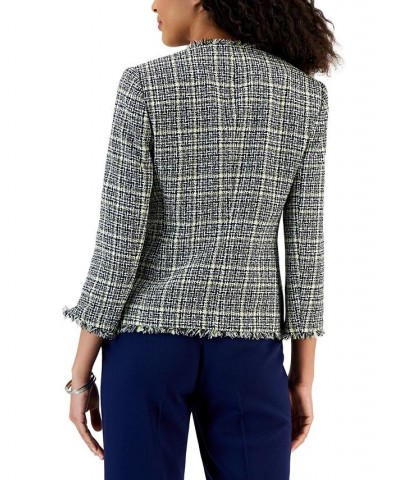 Women's Tweed 3/4-Sleeve Open-Front Blazer Pale Yellow Multi $44.83 Jackets