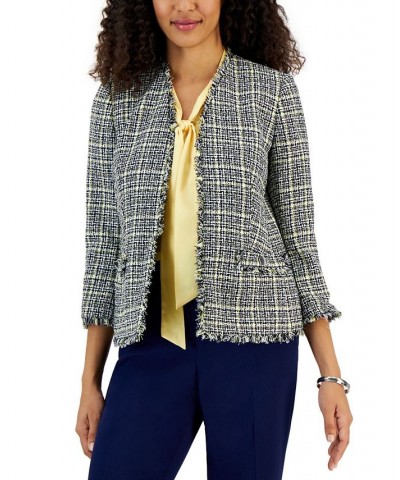 Women's Tweed 3/4-Sleeve Open-Front Blazer Pale Yellow Multi $44.83 Jackets