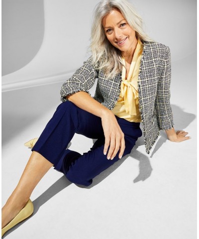 Women's Tweed 3/4-Sleeve Open-Front Blazer Pale Yellow Multi $44.83 Jackets