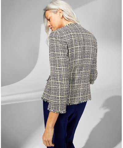 Women's Tweed 3/4-Sleeve Open-Front Blazer Pale Yellow Multi $44.83 Jackets