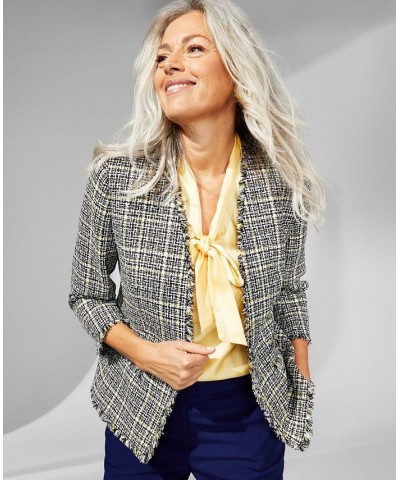 Women's Tweed 3/4-Sleeve Open-Front Blazer Pale Yellow Multi $44.83 Jackets