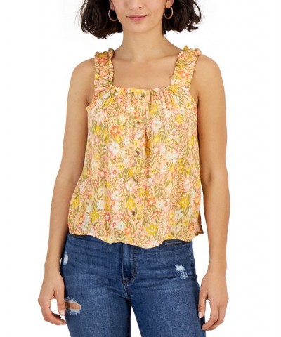 Juniors' Button-Up Sleeveless Top Orange $19.04 Tops