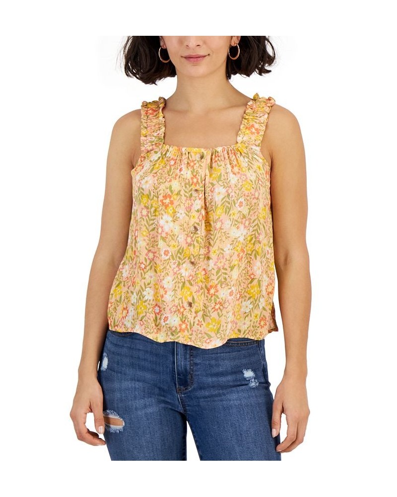 Juniors' Button-Up Sleeveless Top Orange $19.04 Tops