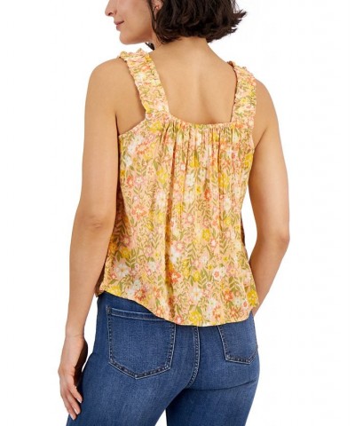 Juniors' Button-Up Sleeveless Top Orange $19.04 Tops