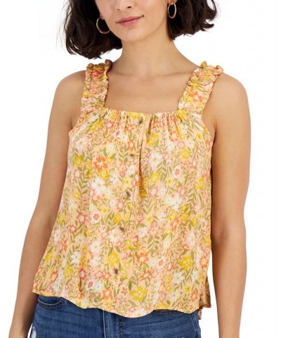 Juniors' Button-Up Sleeveless Top Orange $19.04 Tops