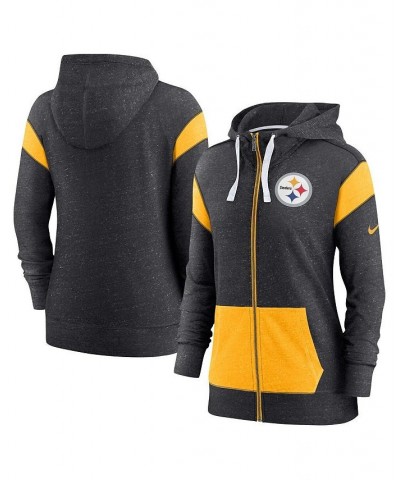 Women's Heathered Black and Gold Pittsburgh Steelers Plus Size Monaco Full-Zip Hoodie Black $47.69 Sweatshirts