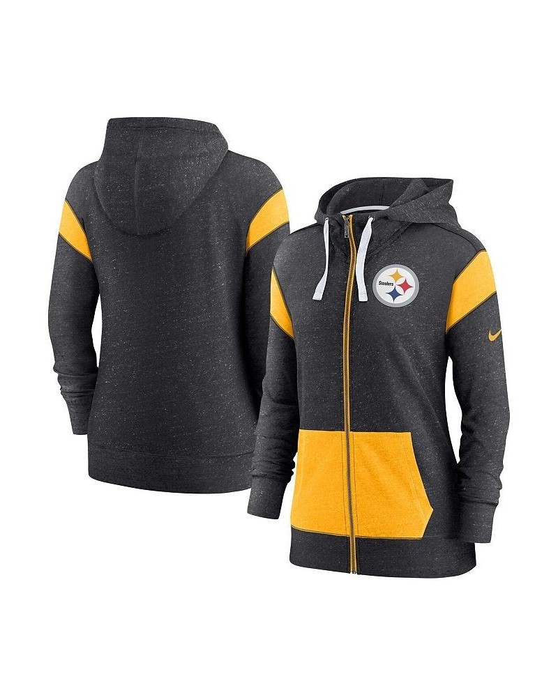 Women's Heathered Black and Gold Pittsburgh Steelers Plus Size Monaco Full-Zip Hoodie Black $47.69 Sweatshirts