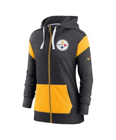 Women's Heathered Black and Gold Pittsburgh Steelers Plus Size Monaco Full-Zip Hoodie Black $47.69 Sweatshirts