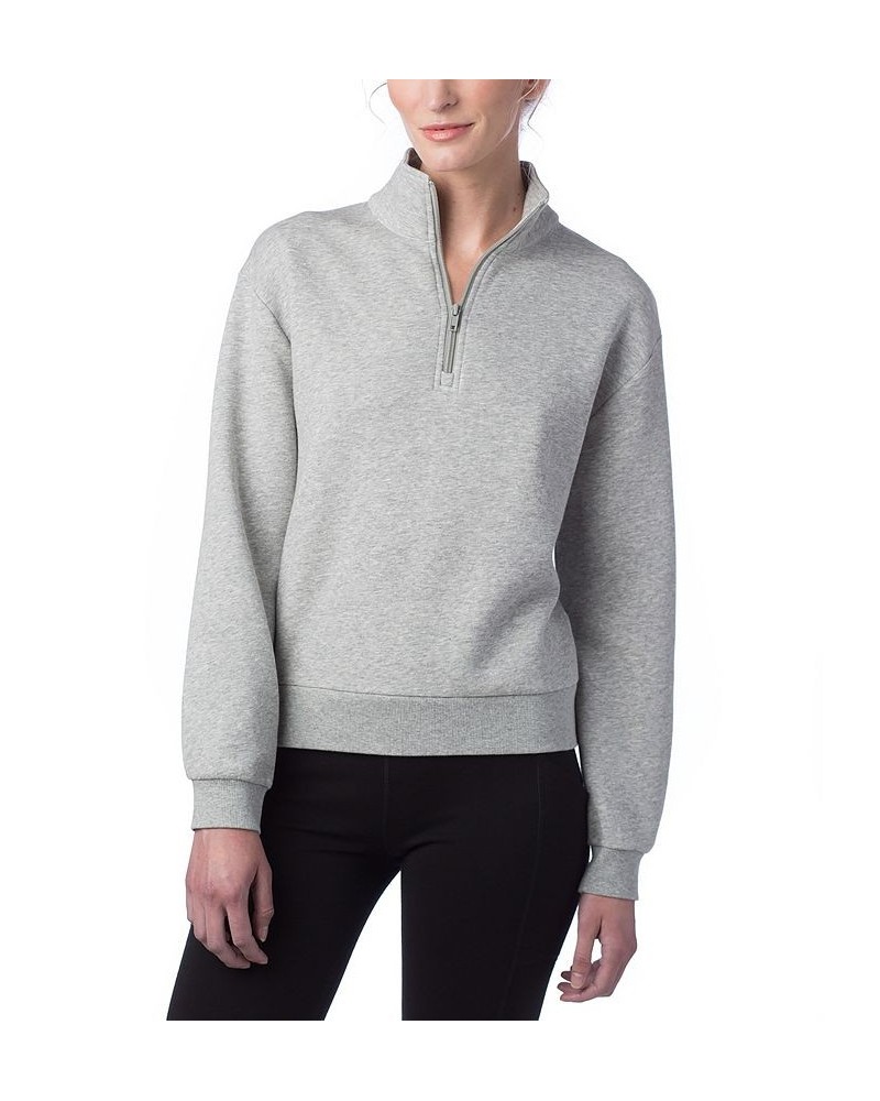 Women's Eco Cozy Fleece Mock Neck Sweatshirt Gray $27.88 Sweatshirts