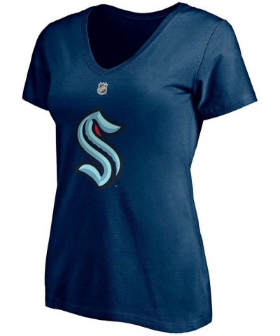 Women's Philipp Grubauer Deep Sea Blue Seattle Kraken Authentic Stack Name and Number V-Neck T-shirt Deep Sea Blue $19.74 Tops