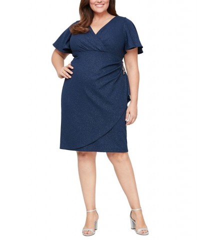 Plus Size Shimmer-Knit Surplice Dress Navy $55.60 Dresses