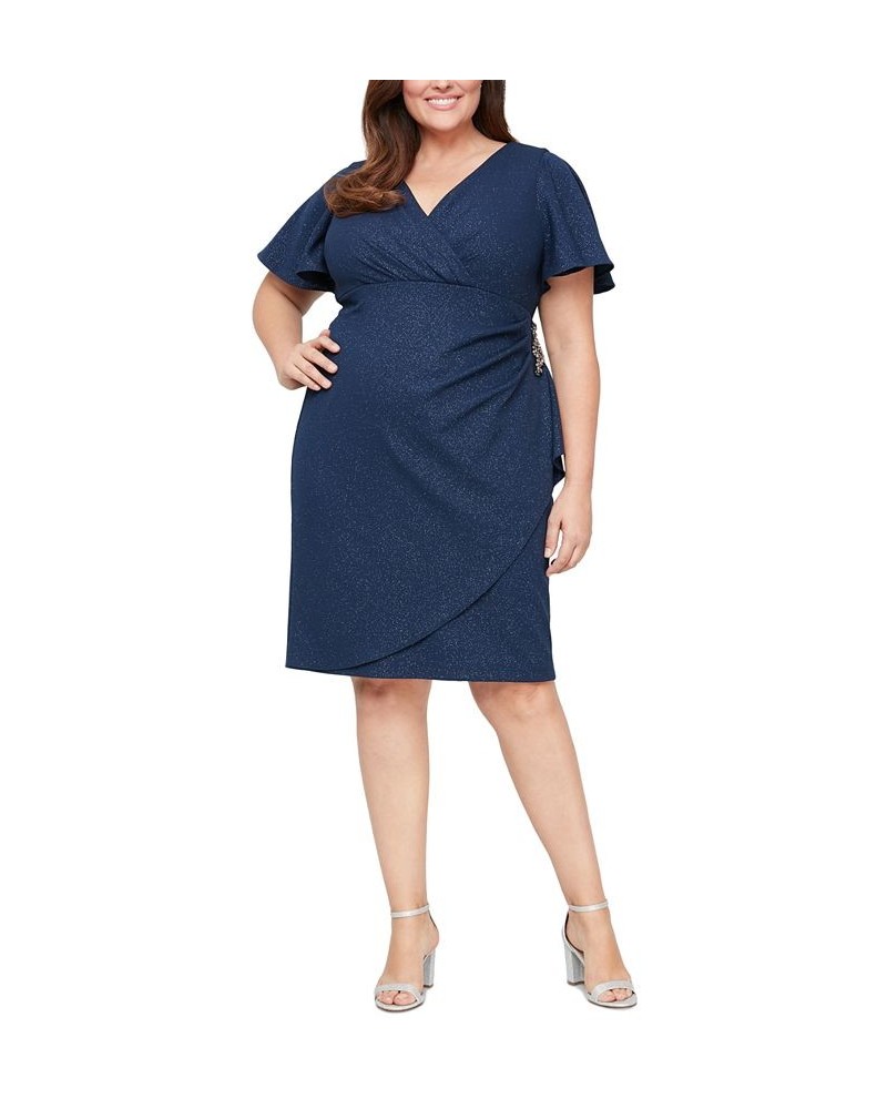 Plus Size Shimmer-Knit Surplice Dress Navy $55.60 Dresses