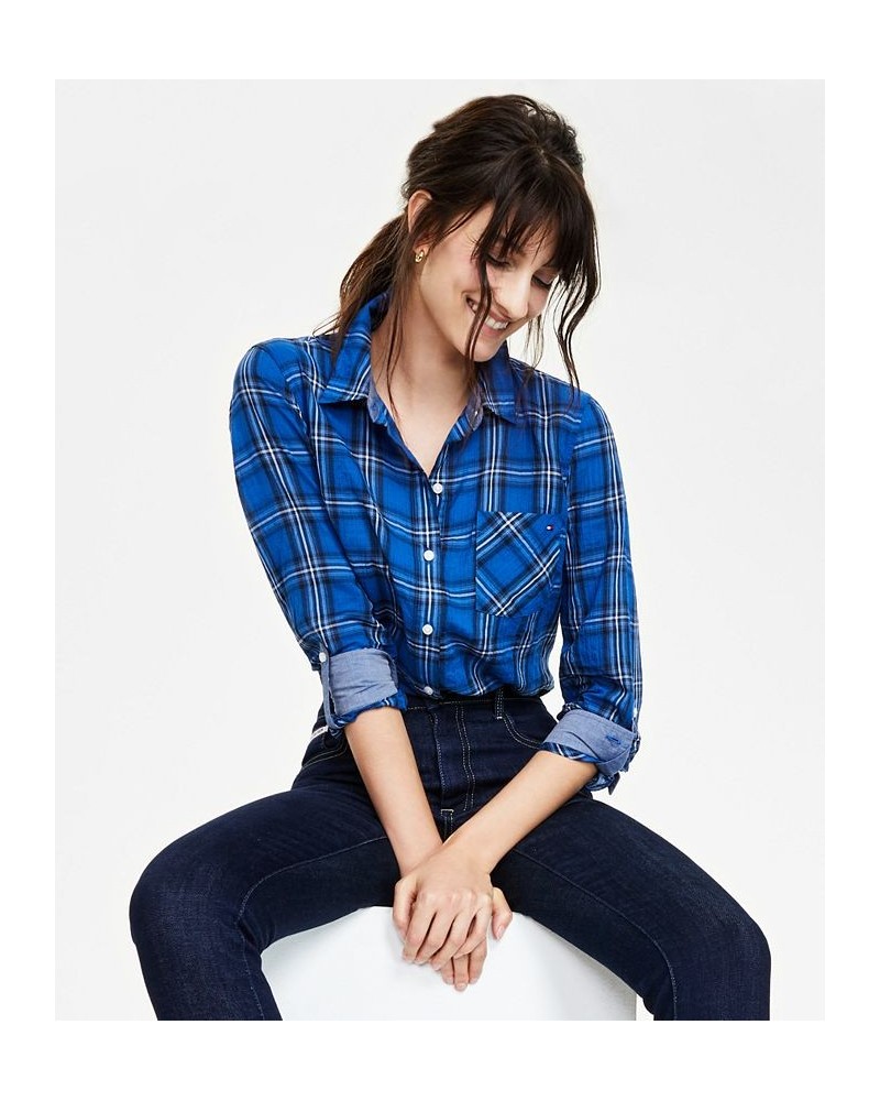 Women's Roll-Tab Button-Down Shirt Blue $22.05 Tops