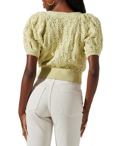 Women's Elowen Textured Knit Puff-Sleeve Sweater Lime $49.00 Sweaters